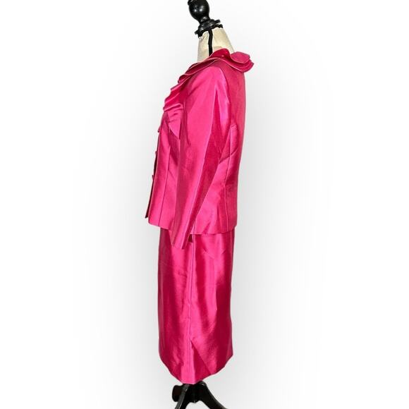 Tahari ASL Luxe 2 Piece Set Women's 8 Pink Taffeta Pencil Skirt Blazer Jacket - Picture 2 of 7